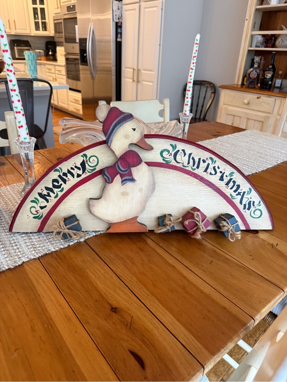 Vintage Folk Art Christmas Duck Goose Wood Wall Decor Merry Christmas 24”